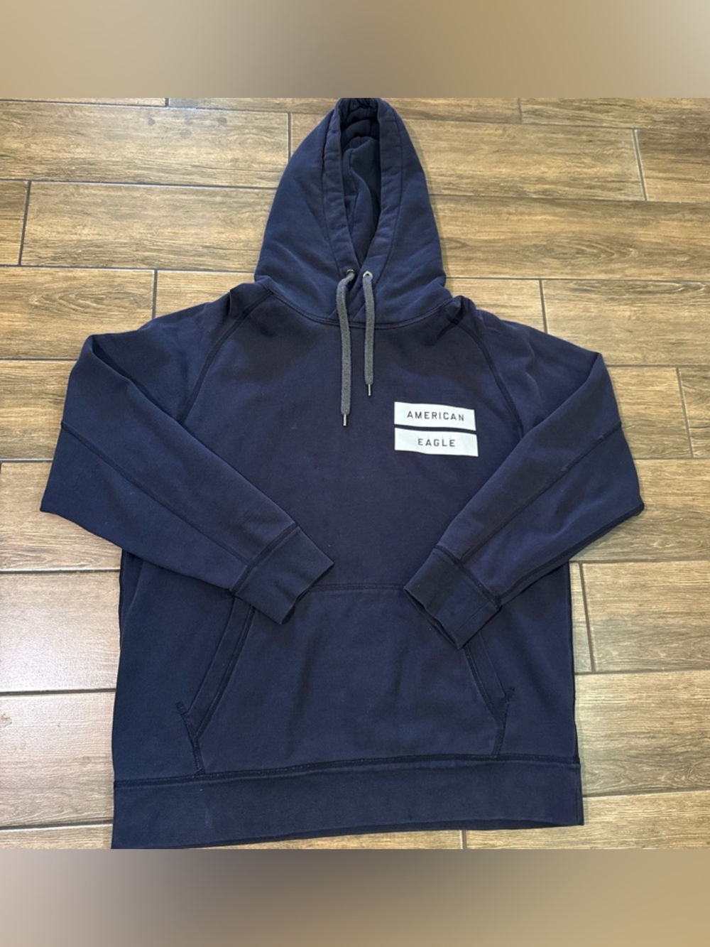 American Eagle Navy Blue Reflective Logo Pullover Hoodie Men’s Size XL -Heavy-